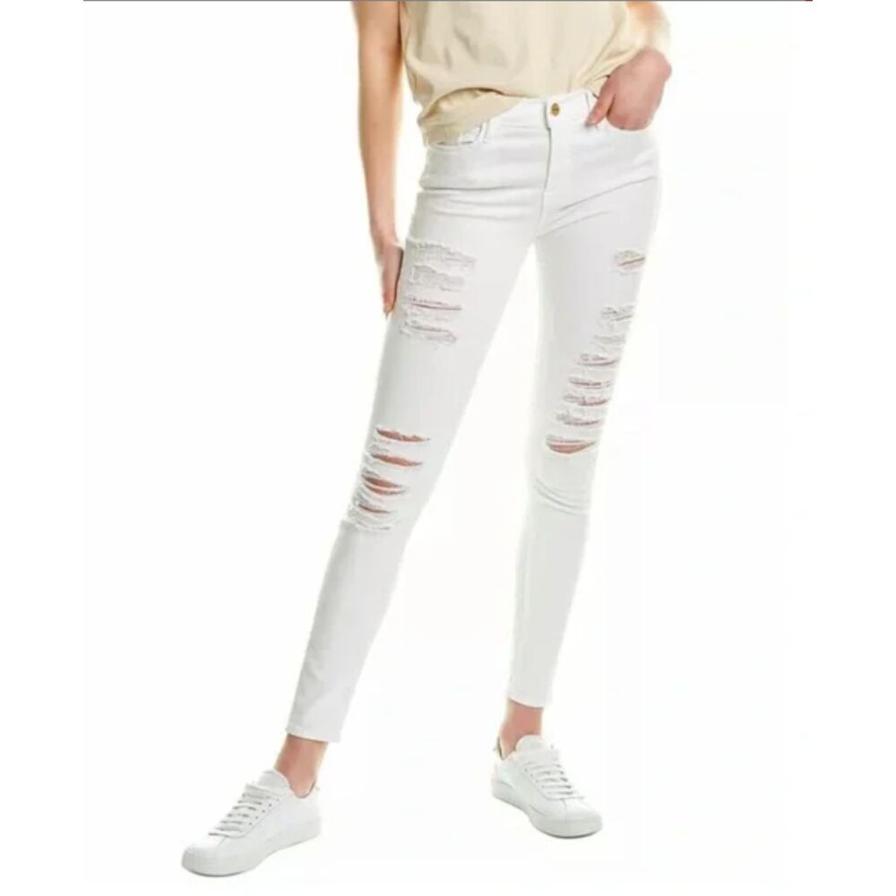 FRAME Le Skinny De Jeanne Jeans Womens 28 White Distressed Mid Rise Skinny Denim
